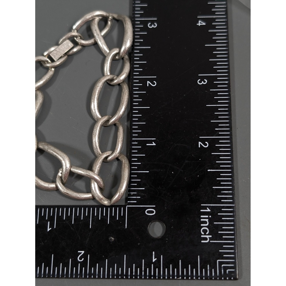 Silver Tone Chain Link Bracelet Distressed Industrial Style 7 Inch - Picture 6 of 6